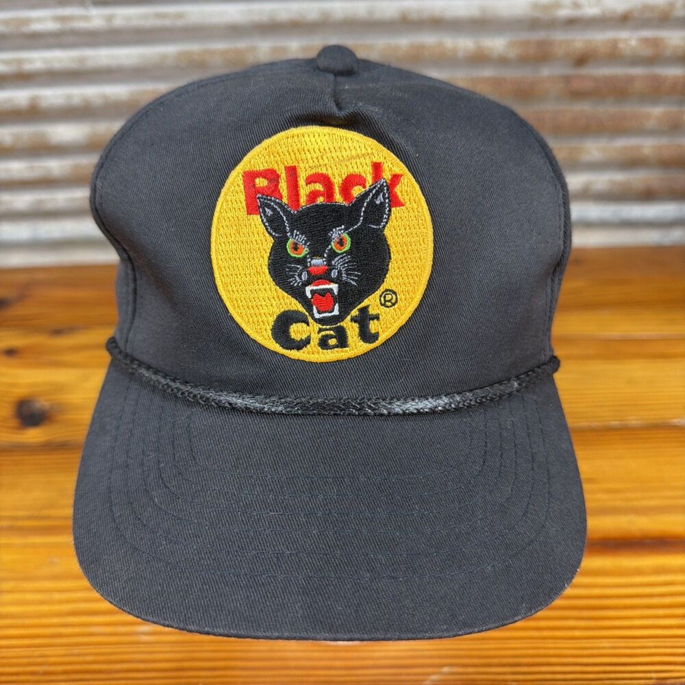 Vintage Black Cat Fireworks trucker Cap Adjustable Rare/HTF